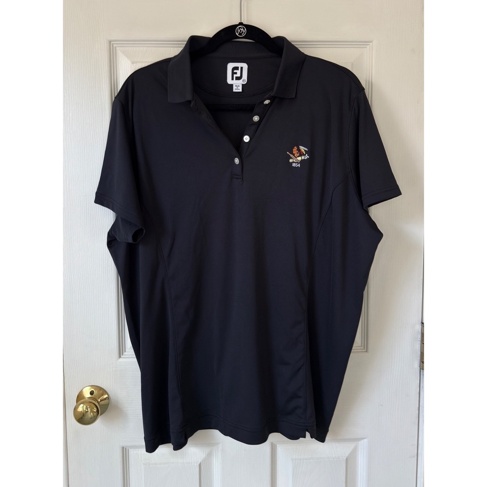 FJ FootJoy NWOT Golf Polo Shirt Black Embroidered Logo Country Club Size XXL‎